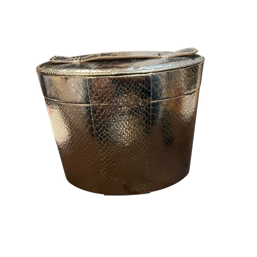 Jimmy Choo Metallic Bronze Snakeskin Cosmetics Vanity Case Lined and Felt Bottom - Picture 2 of 5